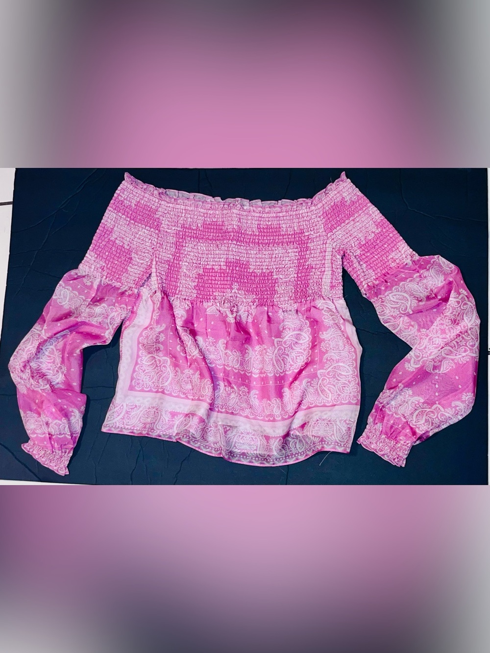 BNWT! INTERMIX silk Off-Shoulder Pink Peasant 👚 blouse